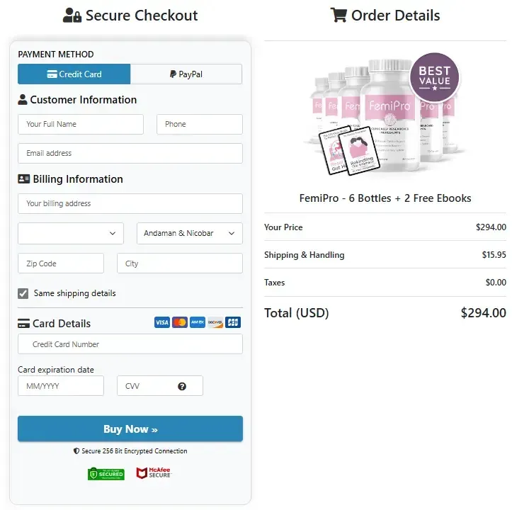 FemiPro Checkout Page